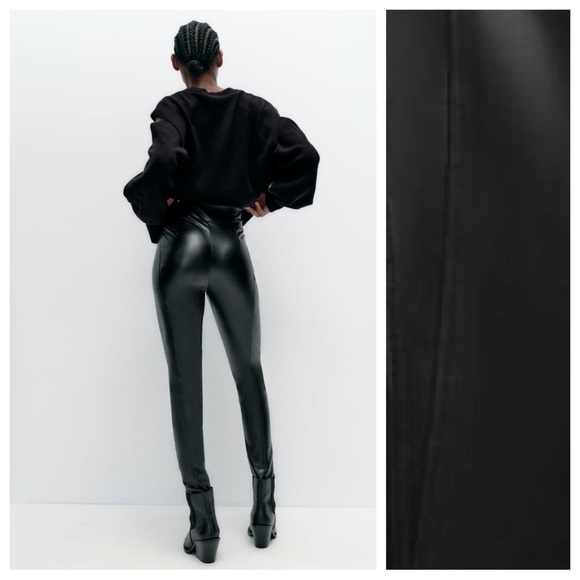 NWT. Zara Black Faux Leather High-Waisted Leggings. Size S. - Picture 5 of 13